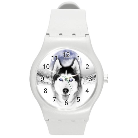 Wolf Moon Mountains Round Plastic Sport Watch (M) from ArtsNow.com Front