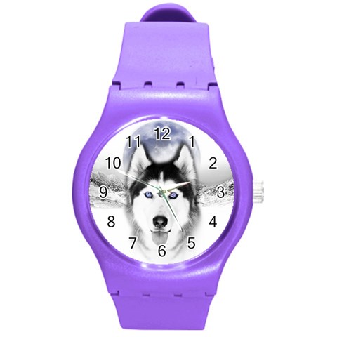 Wolf Moon Mountains Round Plastic Sport Watch (M) from ArtsNow.com Front