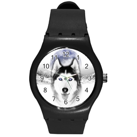 Wolf Moon Mountains Round Plastic Sport Watch (M) from ArtsNow.com Front