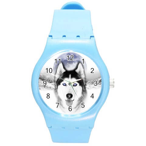 Wolf Moon Mountains Round Plastic Sport Watch (M) from ArtsNow.com Front