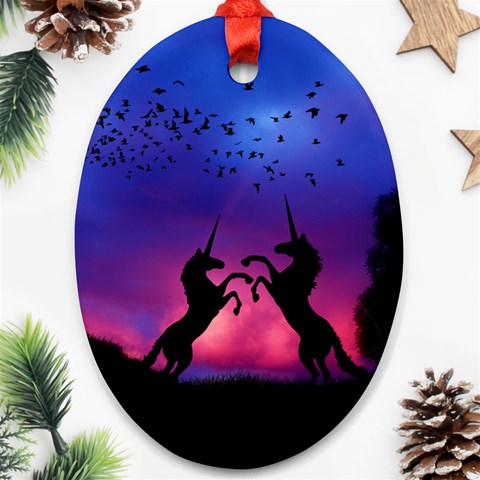 Unicorn Sunset Ornament (Oval) from ArtsNow.com Front