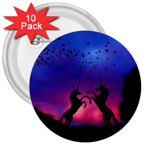Unicorn Sunset 3  Button (10 pack) from ArtsNow.com Front