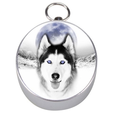 Wolf Moon Mountains Silver Compass from ArtsNow.com Front