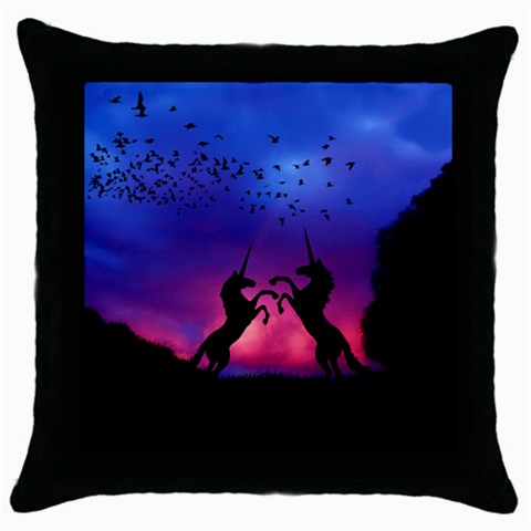 Unicorn Sunset Throw Pillow Case (Black) from ArtsNow.com Front