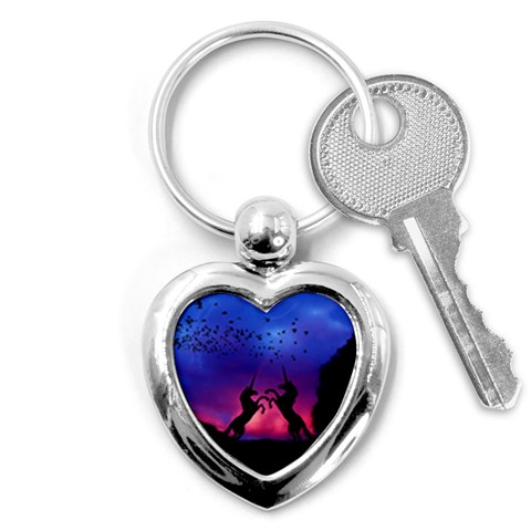 Unicorn Sunset Key Chain (Heart) from ArtsNow.com Front