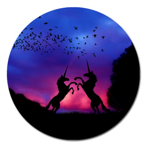 Unicorn Sunset Magnet 5  (Round) from ArtsNow.com Front