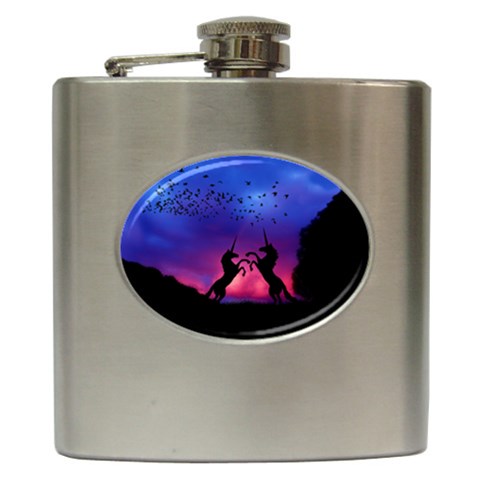 Unicorn Sunset Hip Flask (6 oz) from ArtsNow.com Front