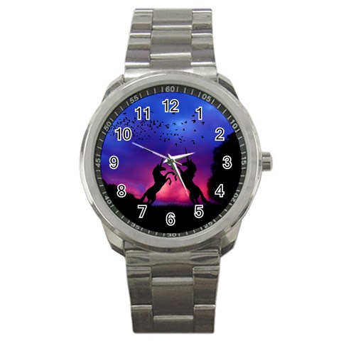 Unicorn Sunset Sport Metal Watch from ArtsNow.com Front