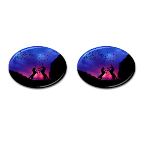Unicorn Sunset Cufflinks (Oval) from ArtsNow.com Front(Pair)