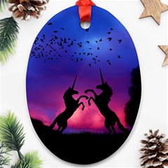 Unicorn Sunset Oval Ornament (Two Sides) from ArtsNow.com Front