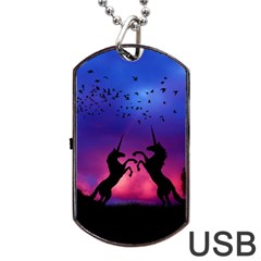 Unicorn Sunset Dog Tag USB Flash (Two Sides) from ArtsNow.com Front