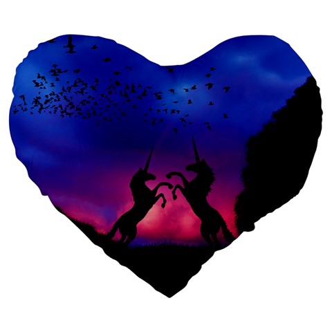 Unicorn Sunset Large 19  Premium Heart Shape Cushion from ArtsNow.com Front