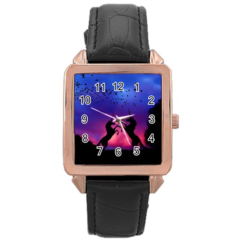 Unicorn Sunset Rose Gold Leather Watch  from ArtsNow.com Front