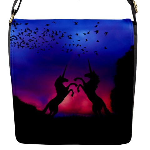Unicorn Sunset Flap Closure Messenger Bag (S) from ArtsNow.com Front