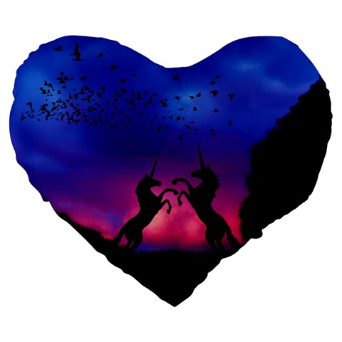 Unicorn Sunset Large 19  Premium Flano Heart Shape Cushion from ArtsNow.com Front