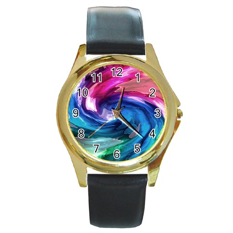 Water Paint Round Gold Metal Watch from ArtsNow.com Front
