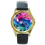 Water Paint Round Gold Metal Watch