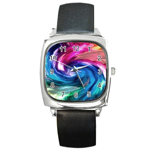 Water Paint Square Metal Watch from ArtsNow.com Front