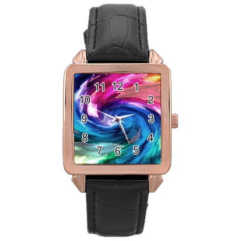 Water Paint Rose Gold Leather Watch  from ArtsNow.com Front