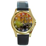 Stone Country Bridge Round Gold Metal Watch