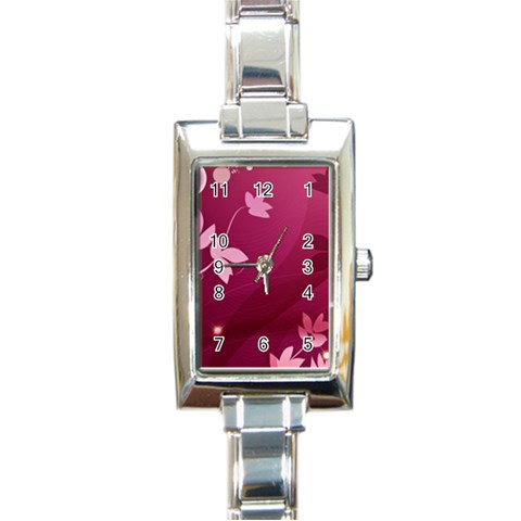 Pink Flower Art Rectangle Italian Charm Watch from ArtsNow.com Front
