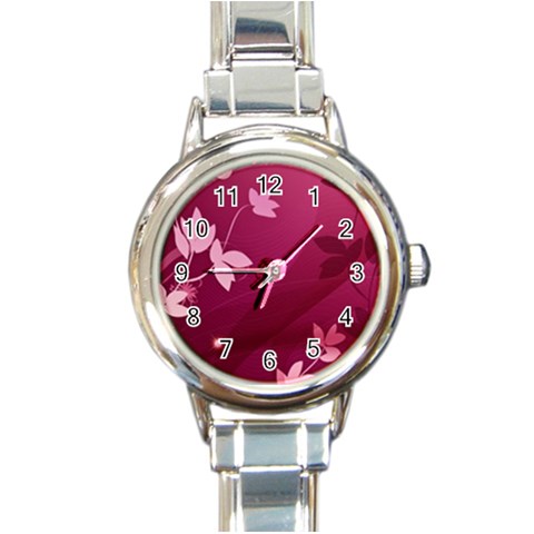 Pink Flower Art Round Italian Charm Watch from ArtsNow.com Front
