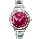 Pink Flower Art Round Italian Charm Watch