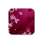 Pink Flower Art Rubber Square Coaster (4 pack)