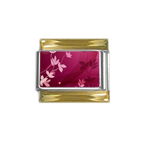 Pink Flower Art Gold Trim Italian Charm (9mm) from ArtsNow.com Front