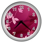 Pink Flower Art Wall Clock (Silver)