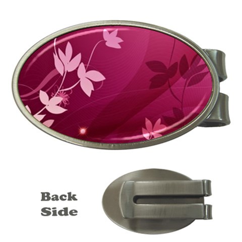 Pink Flower Art Money Clip (Oval) from ArtsNow.com Front