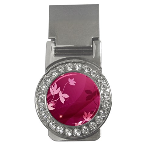 Pink Flower Art Money Clip (CZ) from ArtsNow.com Front