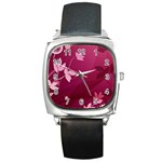 Pink Flower Art Square Metal Watch