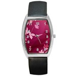 Pink Flower Art Barrel Style Metal Watch