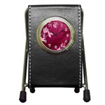 Pink Flower Art Pen Holder Desk Clock