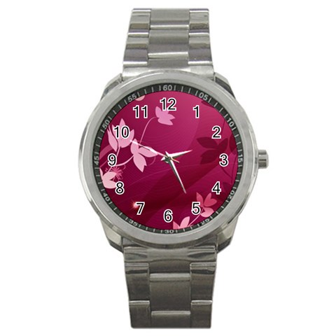 Pink Flower Art Sport Metal Watch from ArtsNow.com Front