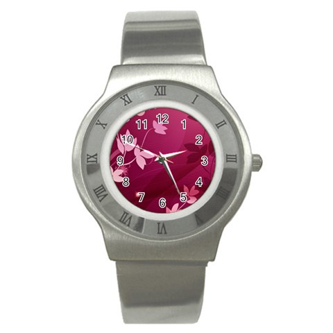 Pink Flower Art Stainless Steel Watch from ArtsNow.com Front