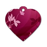 Pink Flower Art Dog Tag Heart (Two Sides)