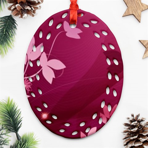 Pink Flower Art Ornament (Oval Filigree) from ArtsNow.com Front