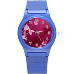 Pink Flower Art Round Plastic Sport Watch (S)