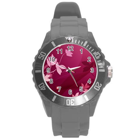 Pink Flower Art Round Plastic Sport Watch (L) from ArtsNow.com Front