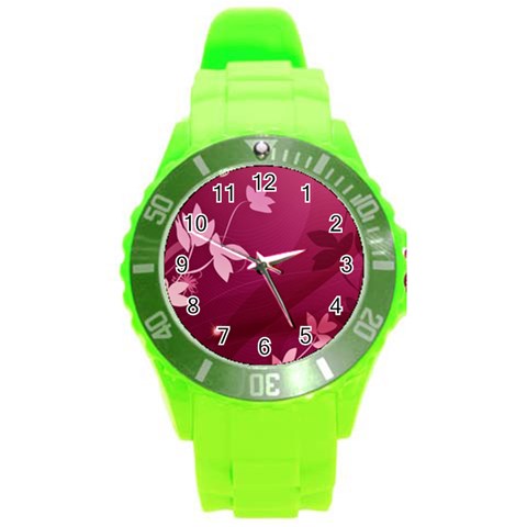Pink Flower Art Round Plastic Sport Watch (L) from ArtsNow.com Front