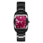 Pink Flower Art Stainless Steel Barrel Watch