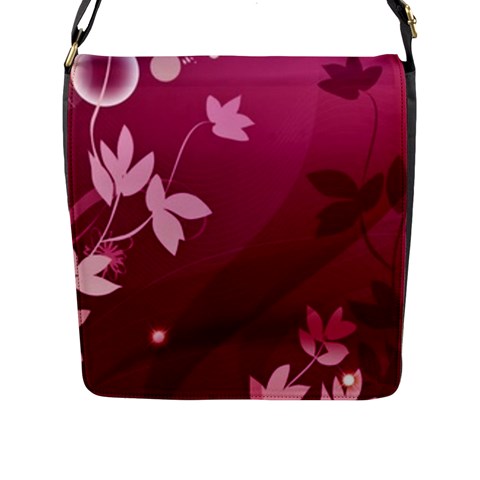 Pink Flower Art Flap Closure Messenger Bag (L) from ArtsNow.com Front