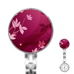 Pink Flower Art Stainless Steel Nurses Watch