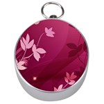 Pink Flower Art Silver Compass