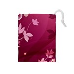 Pink Flower Art Drawstring Pouch (Medium)