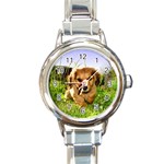 Puppy In Grass Round Italian Charm Watch