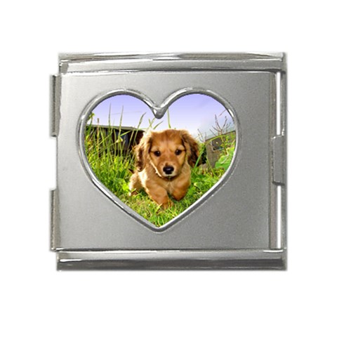 Puppy In Grass Mega Link Heart Italian Charm (18mm) from ArtsNow.com Front