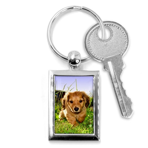 Puppy In Grass Key Chain (Rectangle) from ArtsNow.com Front